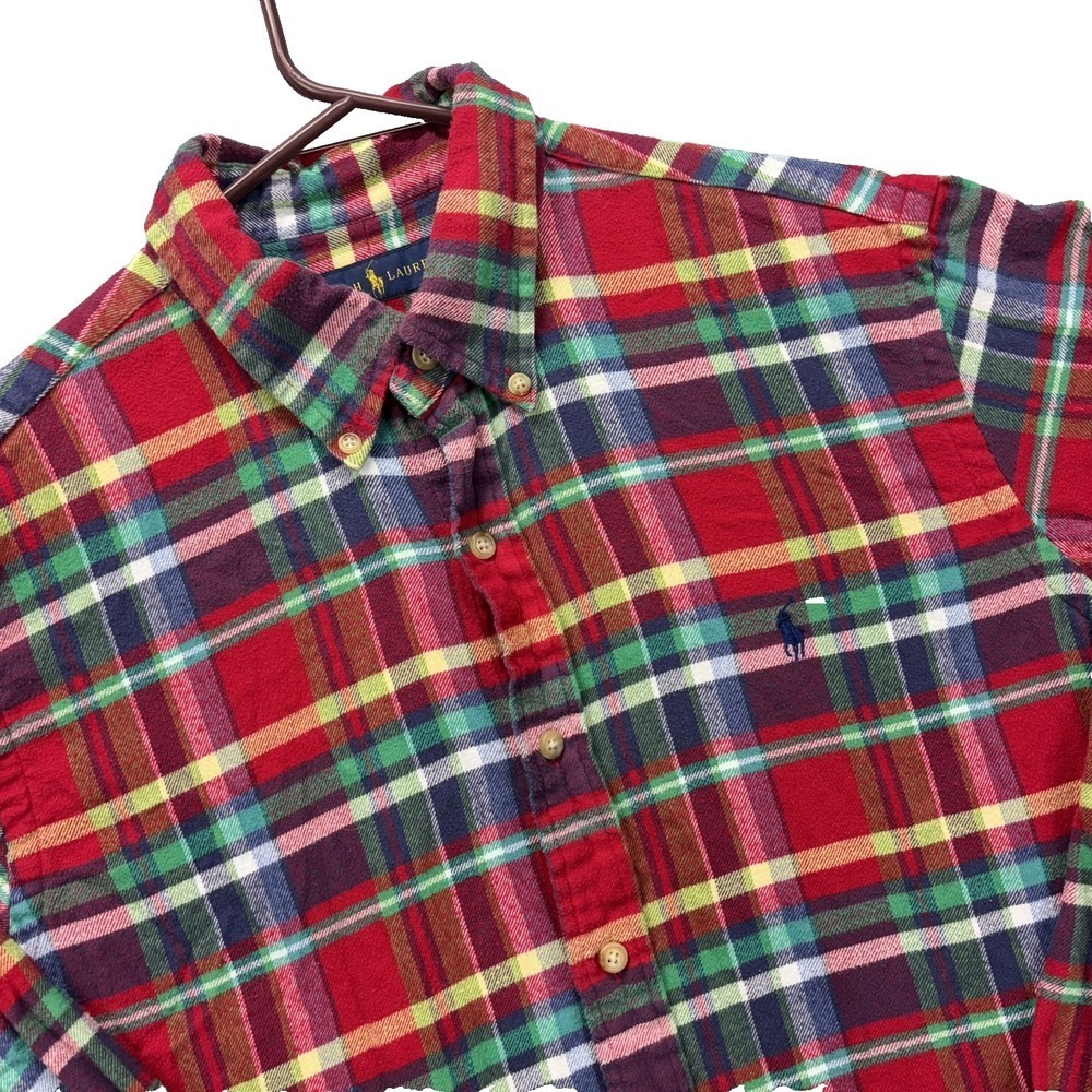 Ralph Lauren Shirt Mens L Red Green Blue Yellow tartan Plaid Flannel Button Down